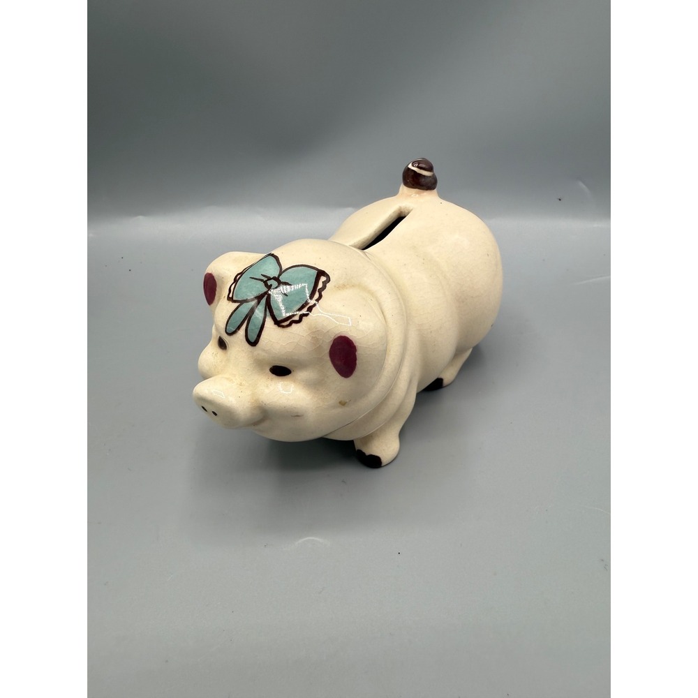Piggy Bank Vintage The Ross Ceramic Originals California Blue Bow Cute pig